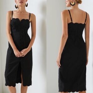 Anthropologie Womens Midi Dress Size 6 Black Preppy Party Celebration Front Slit